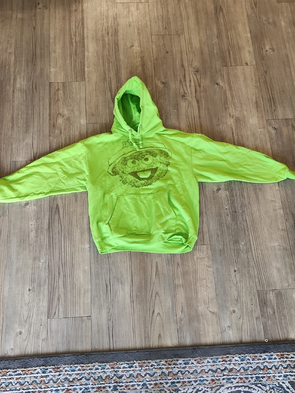 Neon Green Graphic Hoodie with Cartoon Face